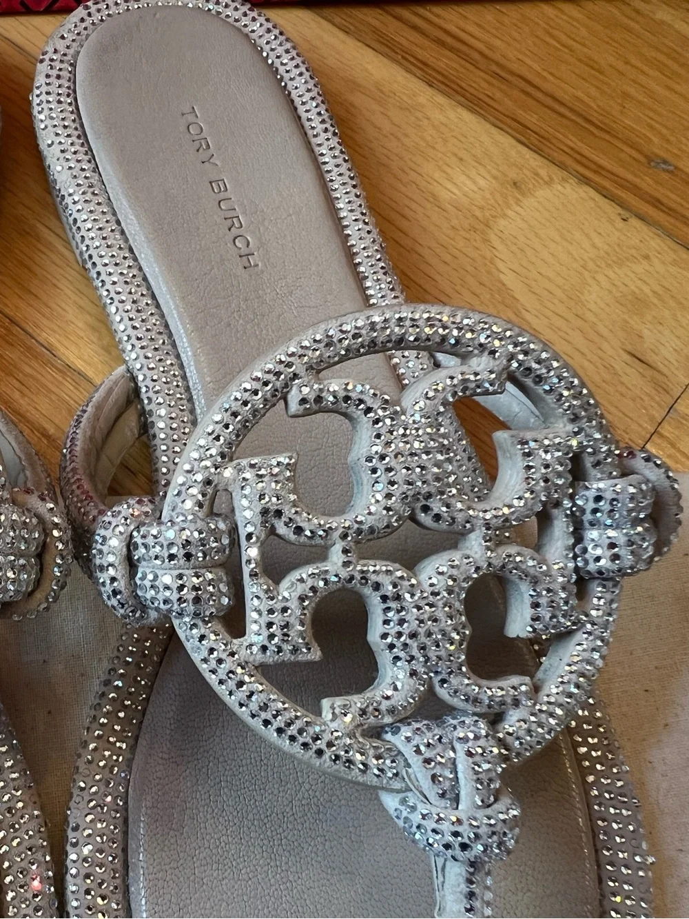 Tory Burch Stone Gray Miller Pavé Knotted Sandals - Picture 5 of 14